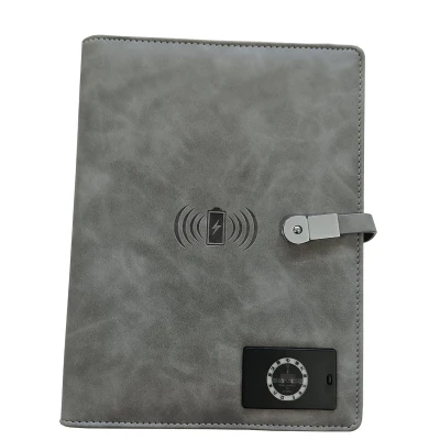 2023 Cargador inalámbrico de cuero reutilizable planificador borrable diario USB Notebook con banco de energía y Flash USB